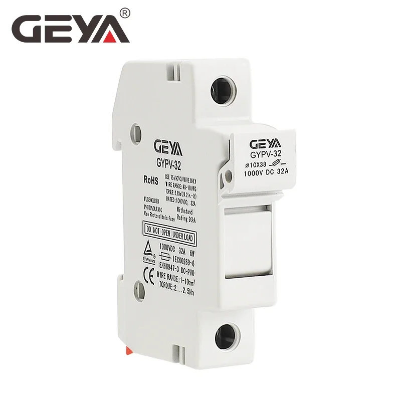 GEYA GYPV-32 1P 2P Portafusibile CC parallelo 10*38mm Base di collegamento fusibile solare ad alta tensione fotovoltaico 1000V 10A 15A 20A 25A 30A