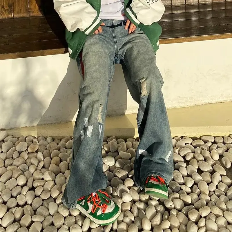 

Retro fiti Denim Jeans Men's Trendy Brand INS Weathered Loose Straight Casual Wide Leg Pants Autumn Winter plus Size 300 ...