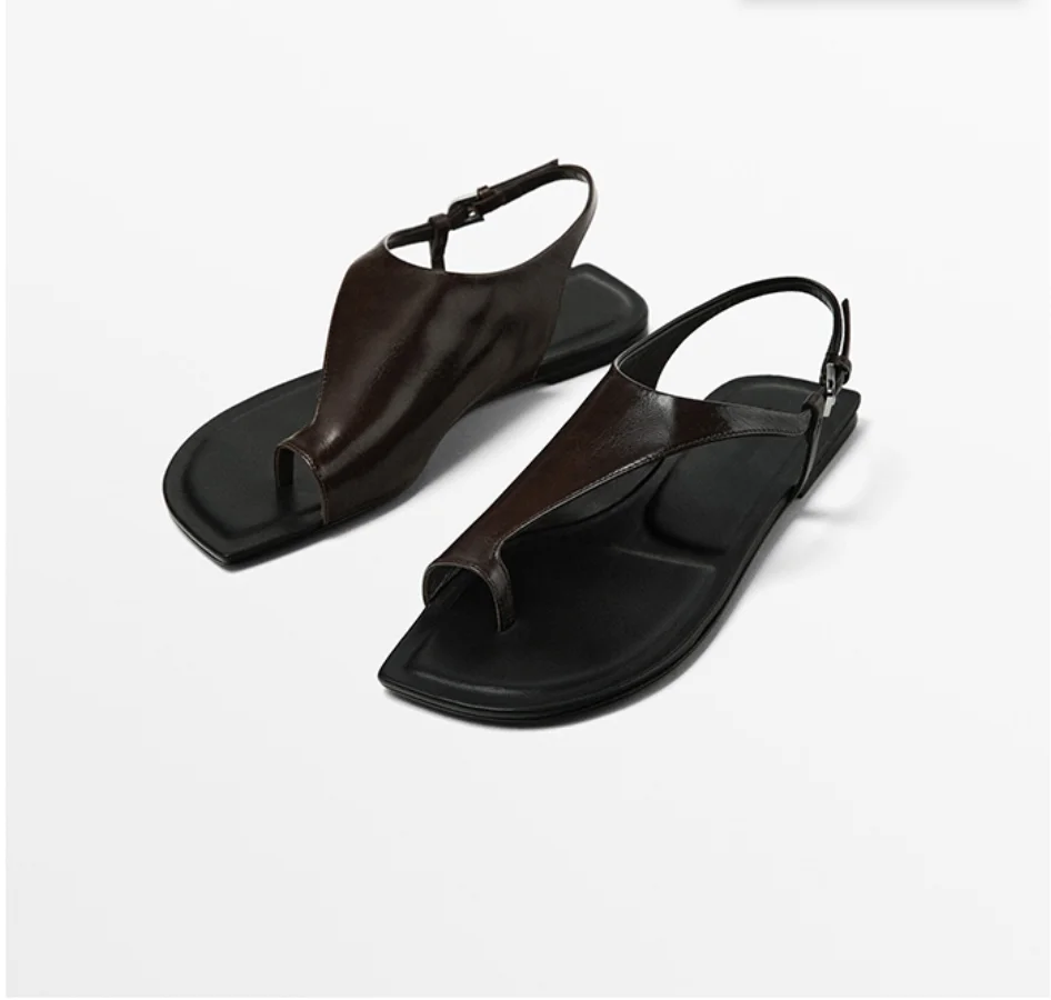 

2025 Concise Ring Toe Women Sandals Cut Out Flats Flat Heel Boat Shoes Oxford Casual Beach Shoes Streetwear Plus Size