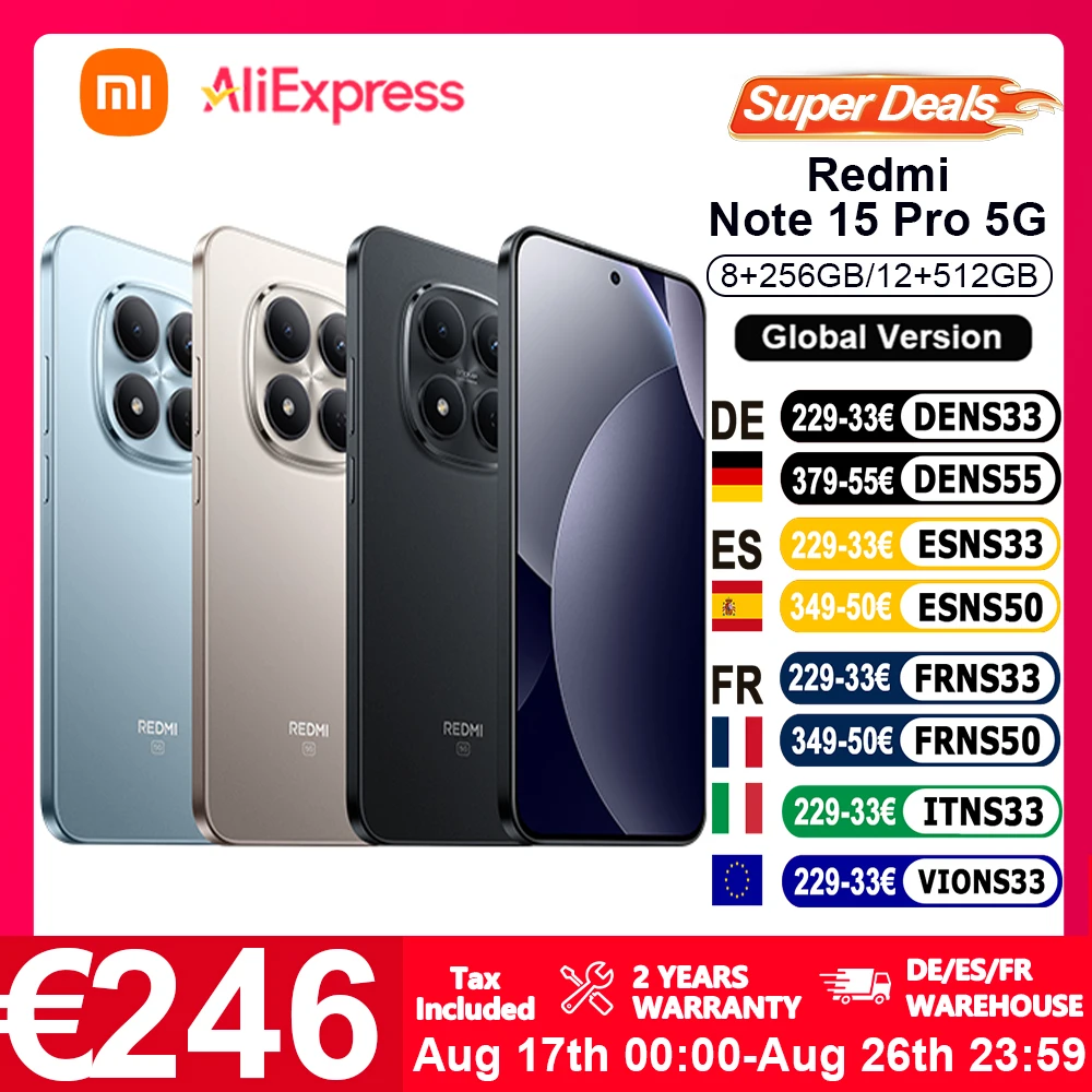 Version Globale Xiaomi REDMI Note 15 Pro 5G Smartphone 5G 6.83' 200MP Appareil Photo Principal 6580mAh Charge 45W IP66 IP68 IP69 IP69K NFC Xiaomi