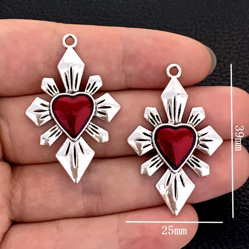 5pcs/Lot Gothic Burning Sacred Heart Charms Corazon Winged Catholic Pendants For Diy Necklace Earring Jewelry Making Supplies