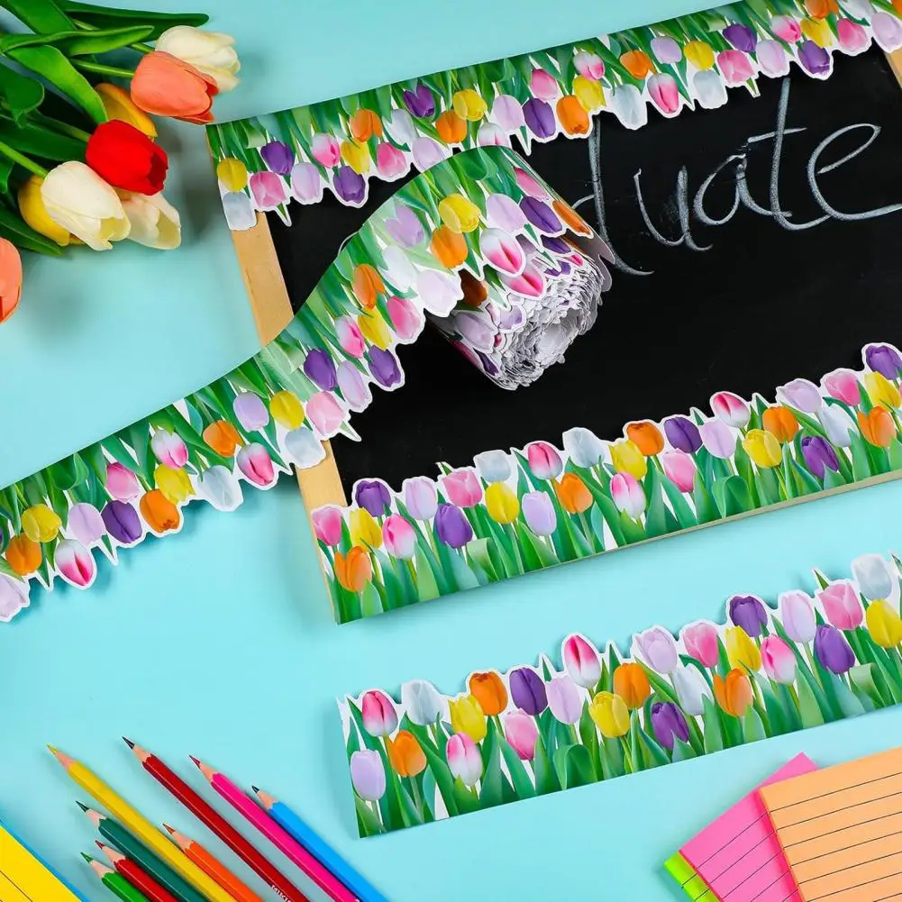 Adhesive Floral Bulletin Border Tulip Flower Trim Border School Classroom Blackboard Chalkboard Trim Border Decorative Paper