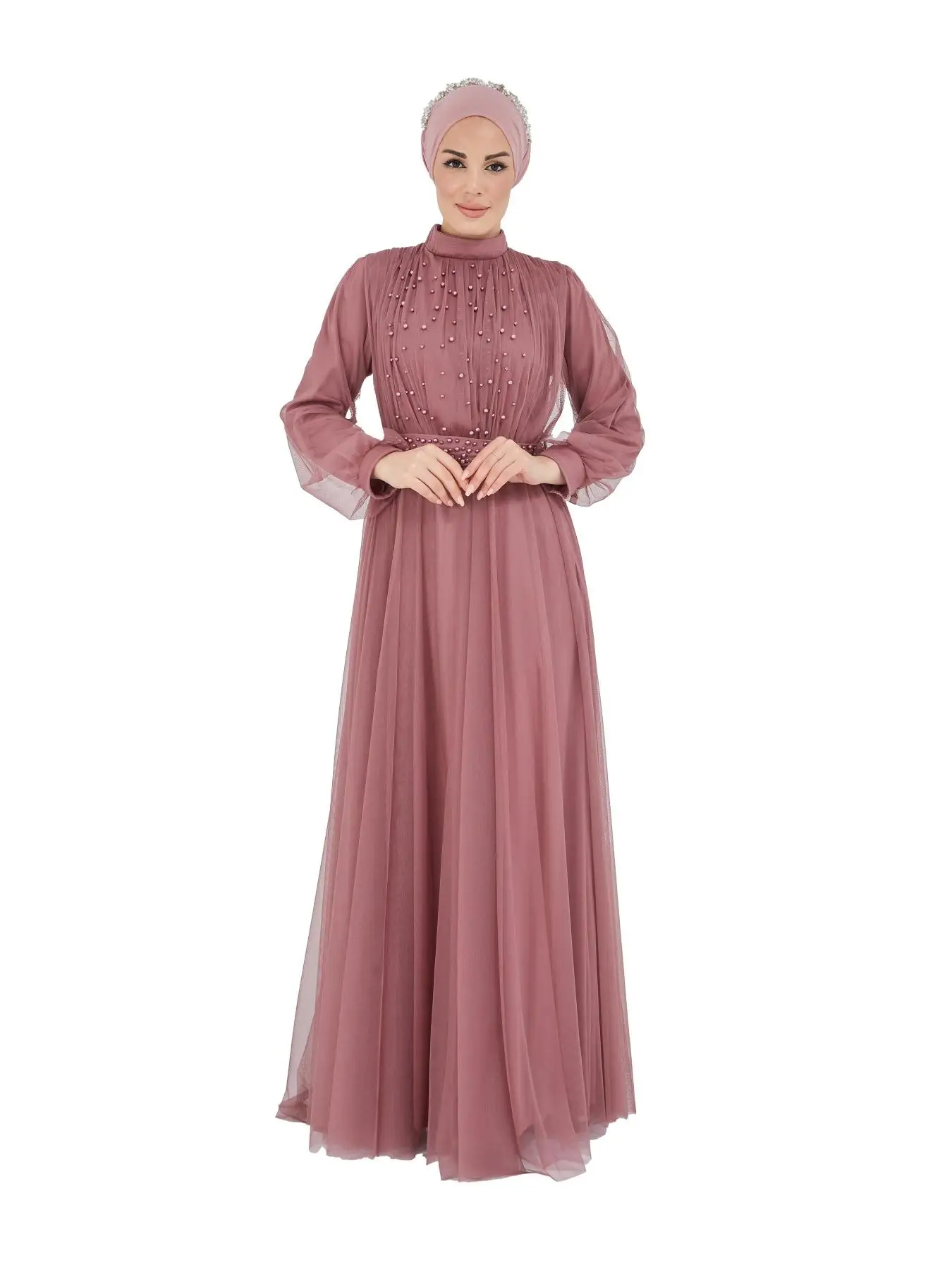 Muslim Fashion Islamic Clothing Evening Dress Women O-neck Long Sleeve Embroidery Print Long Dress