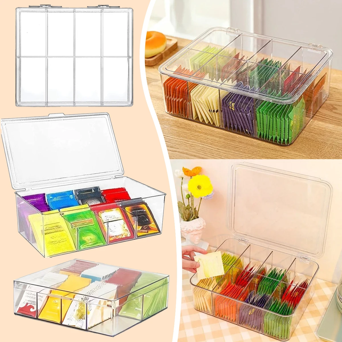

1 Piece Multifunctional Storage Box with Lid Tea Bag Storage Box Office Acrylic Organizer Coffee Bag Compartment Box StorageBox
