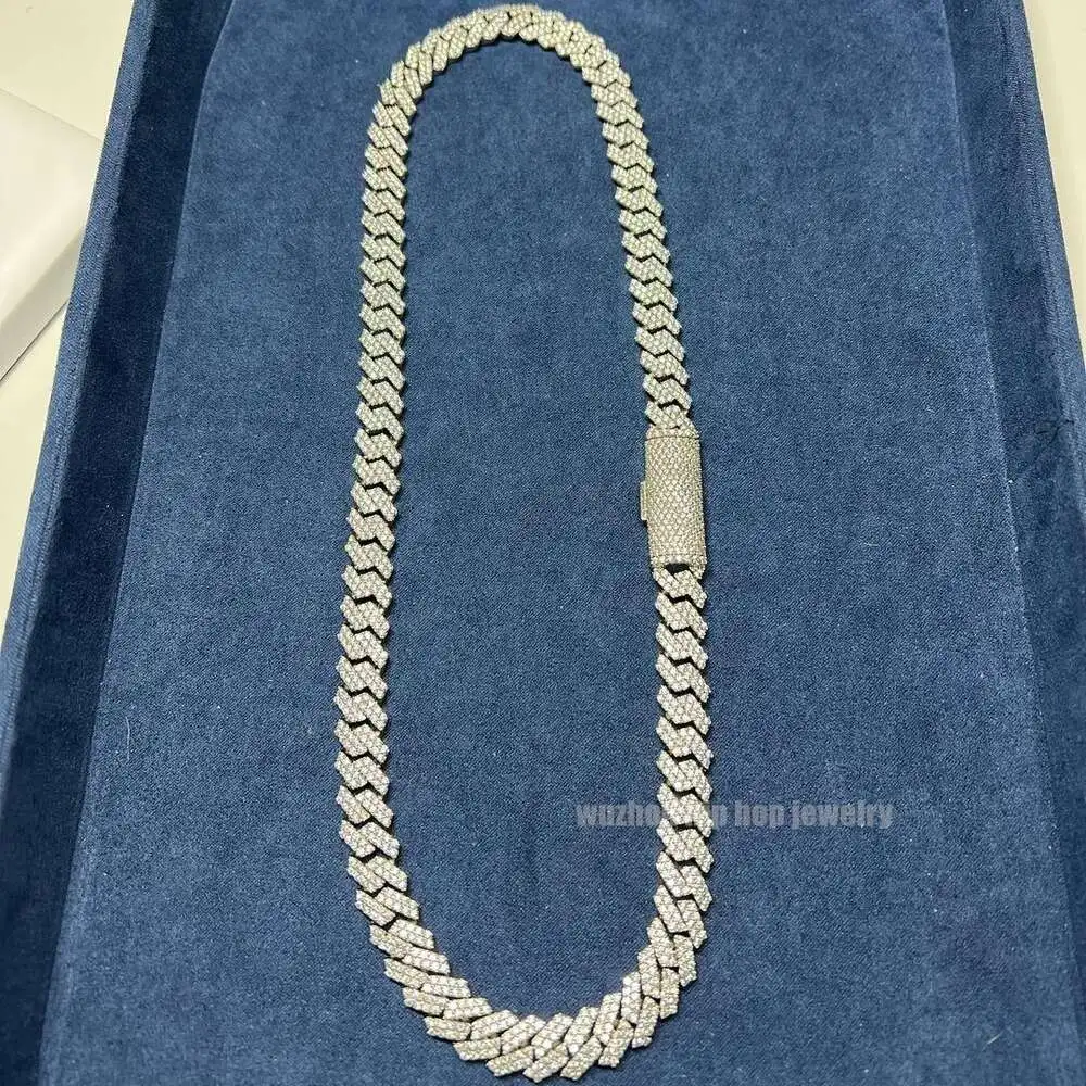 Luxury Ice Double Rows Moissanite Hiphop Chain 10mm S925 Silver Gra Real d Grade Excellent Round Cut Moissanite Diamond Cuban Ne