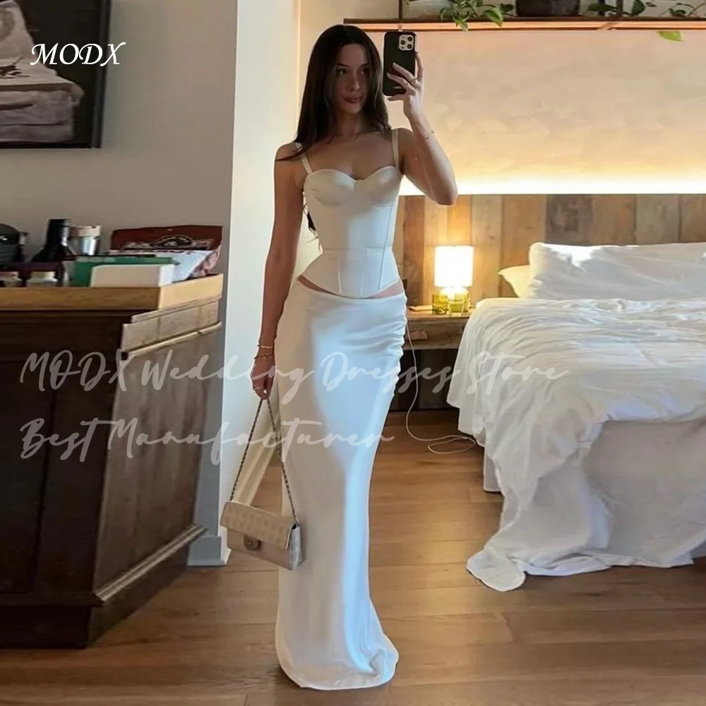 MODX Trendy Wedding Dress Ivory Spaghetti Strap Corset Top Satin Maxi Sheath Floor Length Bridal Gowns Elegant Party Vestido