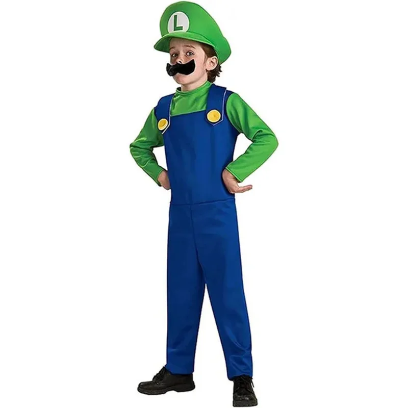 FINDPITAYA-Super Brothers Cosplay Costume para Crianças, Chapéu e Barba, Halloween, Meninos