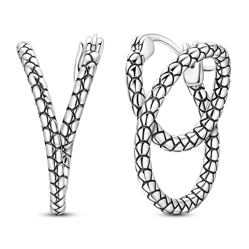 

925 Sterling Silver Earrings Women Sparkling Snake Bone Pattern Curved Hoop Earring For Anniversary Wedding Jewelry Gifts