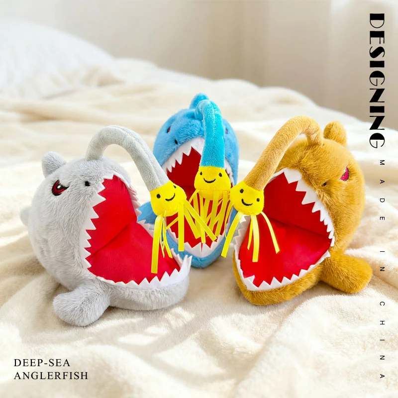 

Lantern Fish Plush Toys Soft Stuffed Cartoon Opening Big Mouth Fish Doll Funny Desktop Decor Kids Game Props Kids Gift