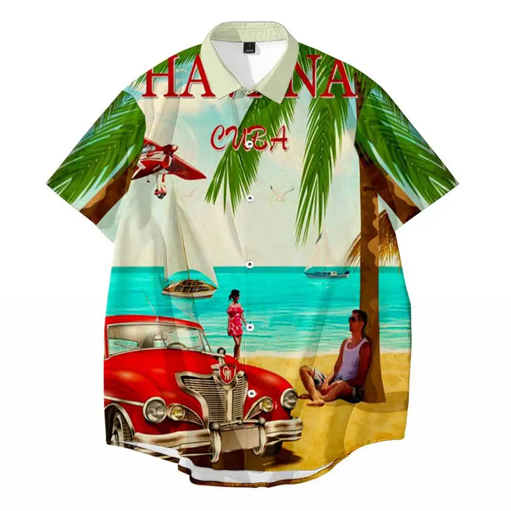 

Hawai Shirts for Men And Women Vacation Beach Painting Vintage 3D Print Hawaiian Summer Casual Short sleeve Tops