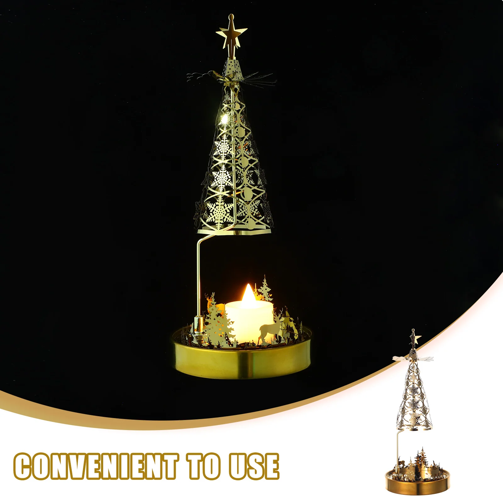 

Christmas Holder Golden Rotating Tealight Carousel Spinner Metal Tabletop Ornament For Holiday Party Home Decor