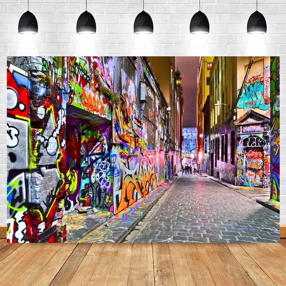 Urban Street Graffiti Wall Backdrop Retro Grunge Colorful City Alley Photography Background Punk Children Kids Adult Photo Booth