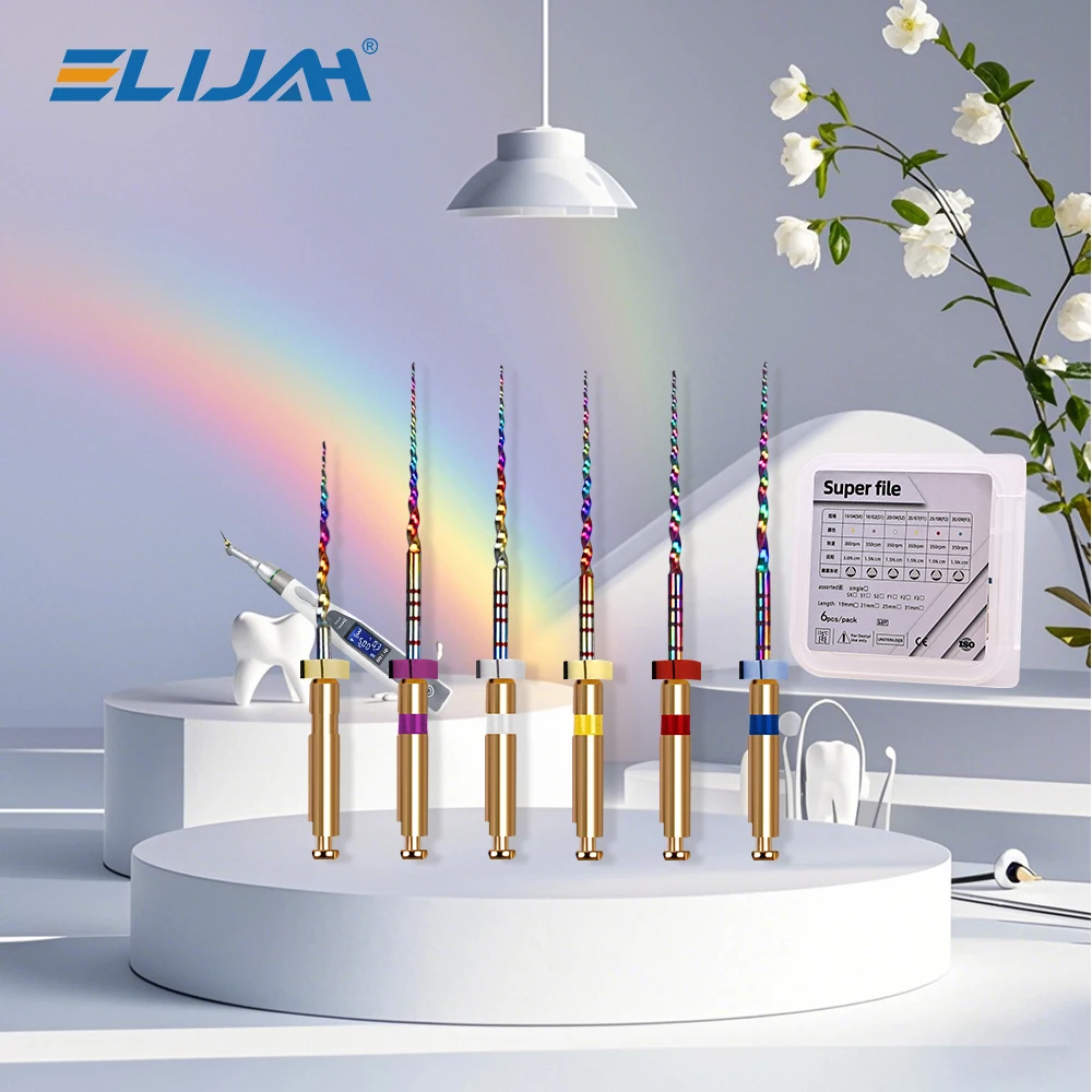 

ELIJAH Dental 6Pcs/Box Niti Rainbow Endodontic Super Rotary File 19mm/21mm/25mm/31mm SX-F3 Rainbow Flexible Files Dentistry Tool