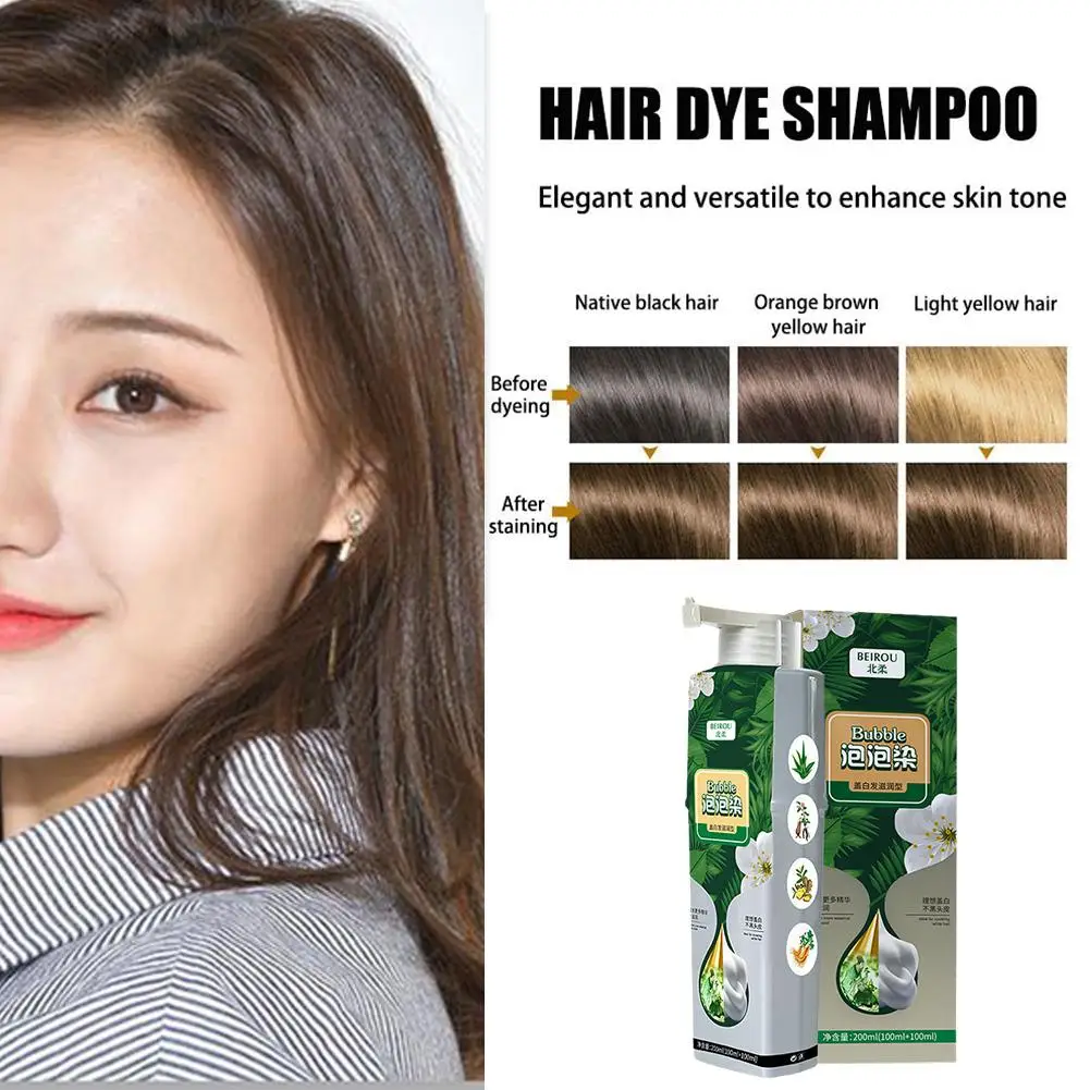 Shampoo Bubble Hair Dye para mulheres e homens, Shampoo para colorir ingredientes herbais em minutos, Tintura de cabelo castanha, 200ml