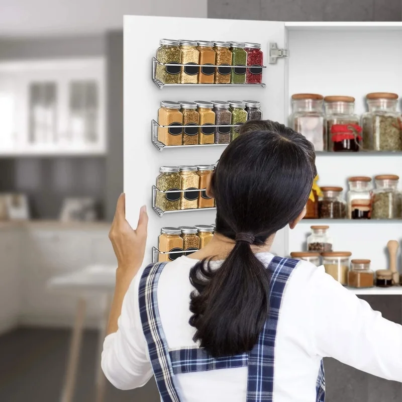 2PCS Wall Mount Spice Rack Metal Spice Storage Rack Spice Jar Rack Cabinet Shelf Seasoning Organizer Rack Kitchen Organizer