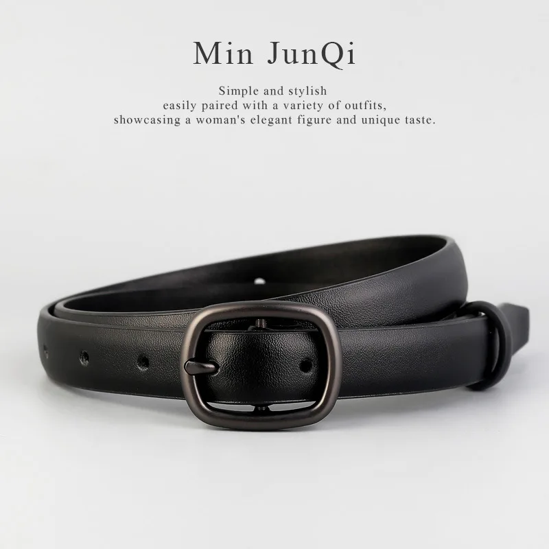

Ремень женский из натуральной кожи с черной металлической пряжкой, простой дизайн, для джинсов, платьев и рубашек, 2026