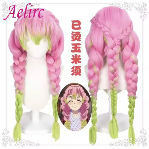 Kanroji Mitsuri Demon Slayer Cosplay Wig Anime Coser Synthetic Long Braided Wig Cute Girl High Quality Wig Halloween Party Use