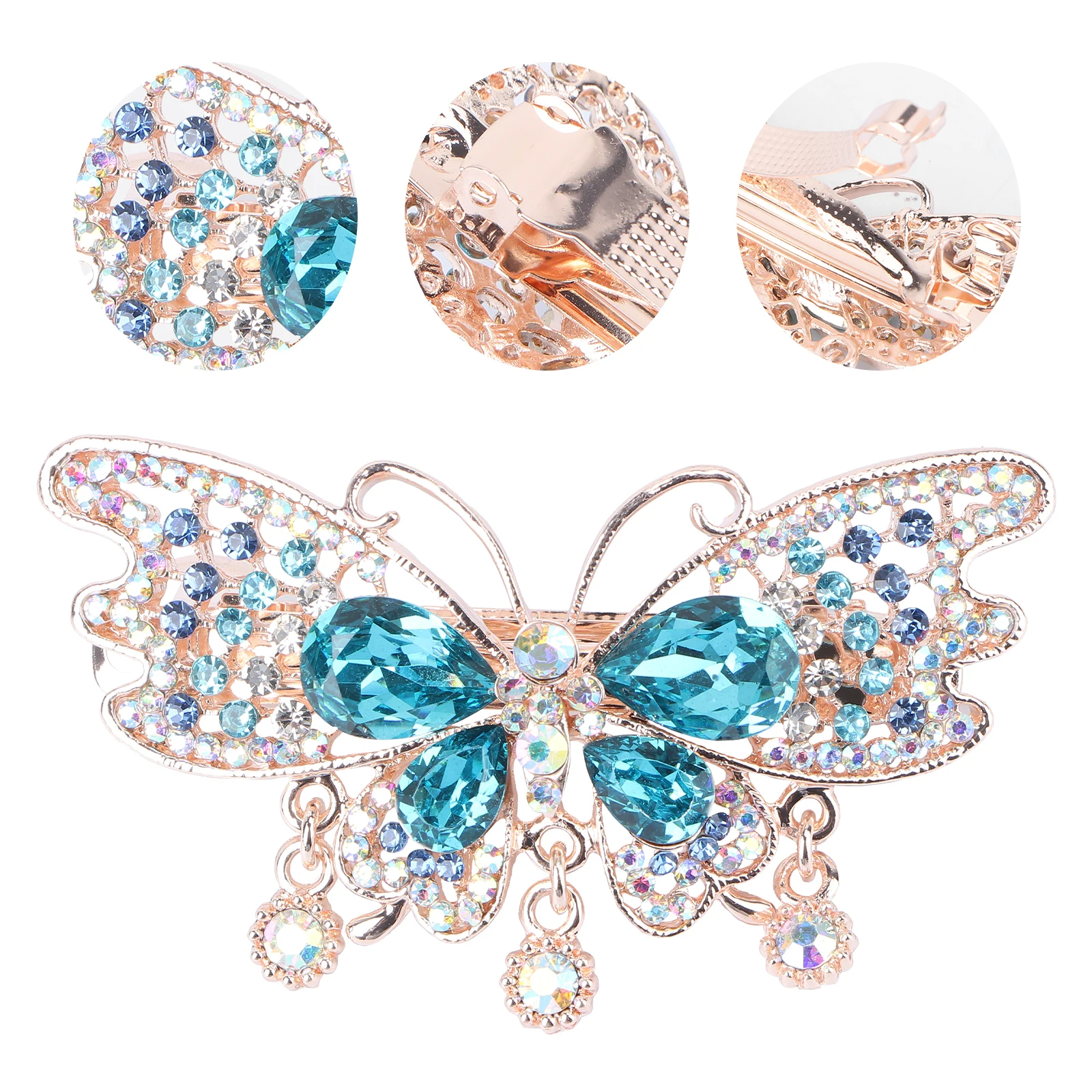 

2pcs Crystal Ponytail Holders Premium Iron Rhinestone Hair Barrettes Lightweight Durable Automatic Clips For Women Girls Party