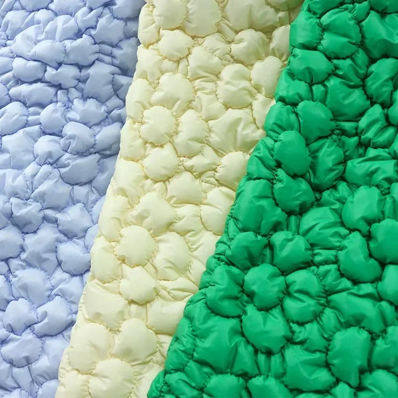 100cm 3D Floral Pattern Clip Cotton Quilted Fabric Embossed Flower Thicken Interlining Cloth for Winter Coat Jacket DIY Sewing
