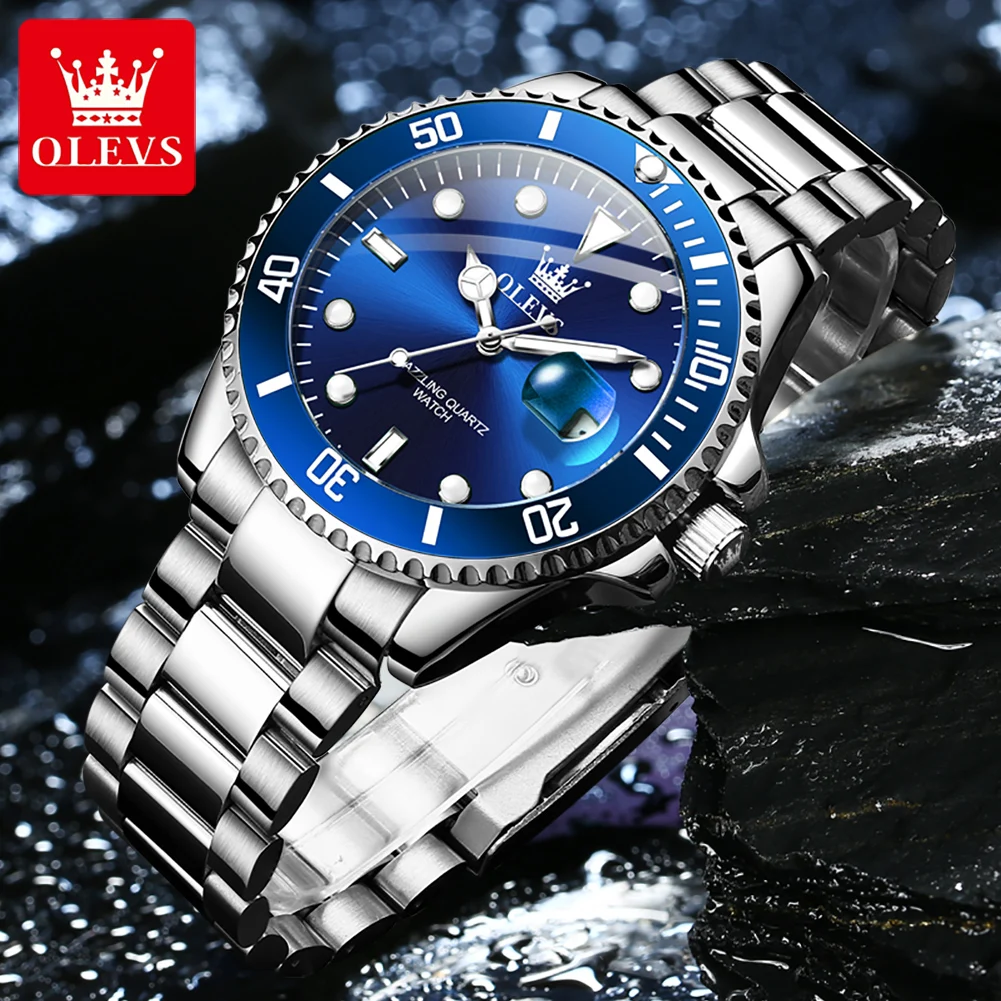 OLEVS 5885 Diving Series Men Watch Luxury Automatic Date Original Watch Trendy Stainless Steel Waterproof Sports Quartz Watch