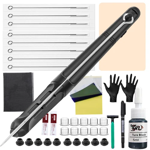 Kit de tatuaje de mano y palo 3D, juego de agujas de tinta de tatuaje de palo DIY para herramienta de poke de mano, juego de práctica para principiantes