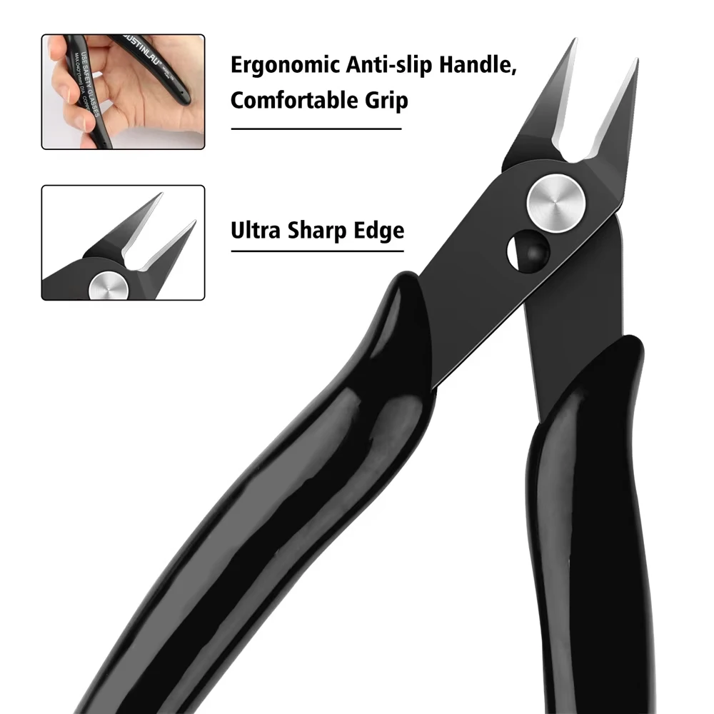 2Pcs Mini Precision Nose Cutters, Electrical Wire Cable Snips, Metal Flush Side Pliers, Durable Hand Tool