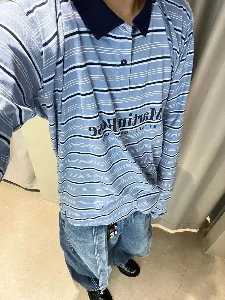 Marti Rose 24SS striped print long-sleeved sweater casual polo shirt