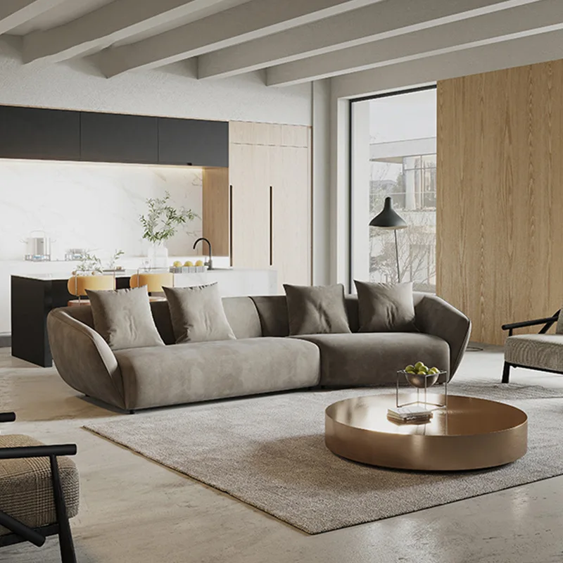 

Italian simple arc frosted technology fabric sofa profiled designer; quiet wind light luxury minimalist sofa bevel