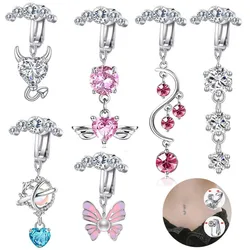 1PC Faux Fake Belly Rings Hoop Anti-allergy Fake Piercing Navel Ring Clip On Umbilical Cartilage Belly Button Ring Body Jewelry