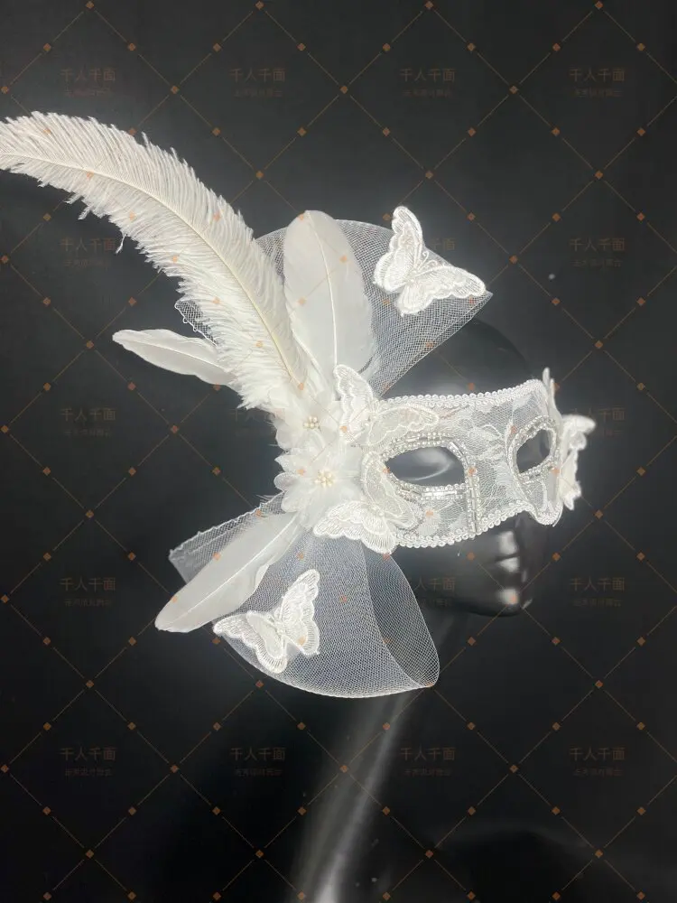 New Halloween Mask Female Half Face Feather Flower Headwear Party Makeup Ball Stage Performance Creative Styling