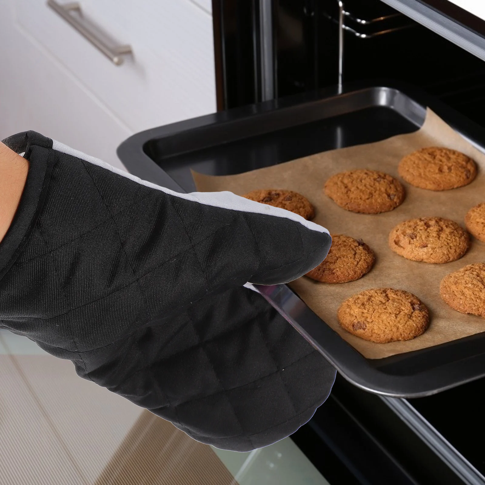 

2pcs Heat Resistant Oven Mitts Anti-Scald Kitchen Gloves Polyester Liner Non-Slip For Cooking Baking Grilling Oven Microwave Use