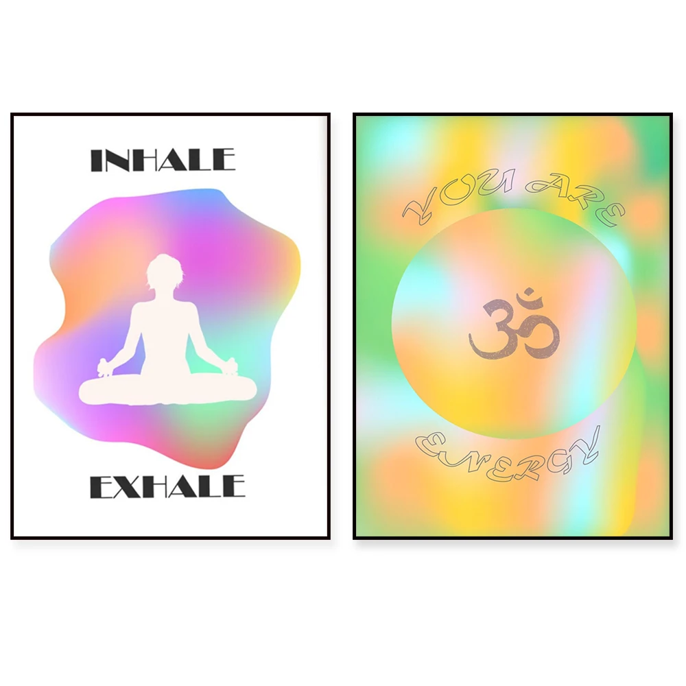 Hot-selling aura poster, inhale and exhale poster, you are energy meditation 7 chakra symbol ohm grainy halo gradient Zen art, r