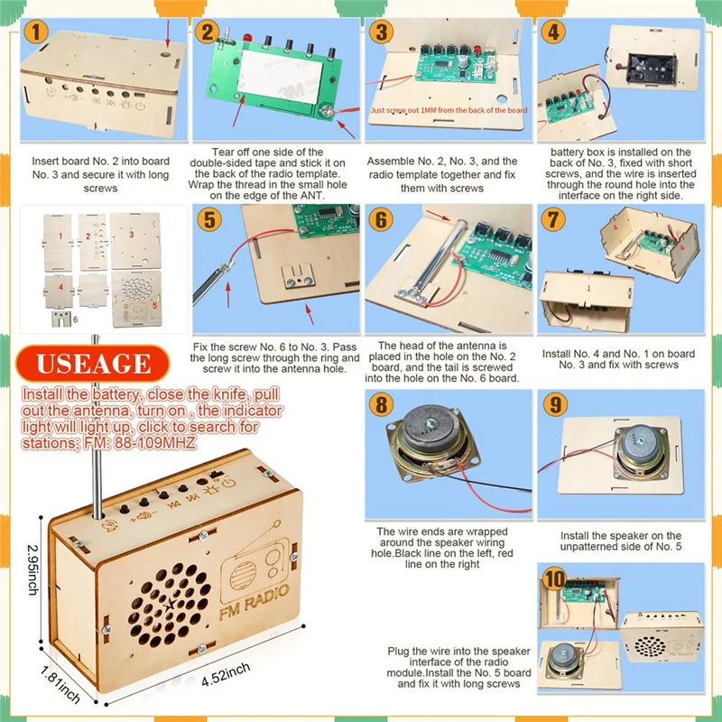 WOWFU-4 Set Kit Kerajinan Puzzle Kayu DIY Speaker Radio Gramofon Proyektor Latihan Penyolderan Kit Elektronik DIY