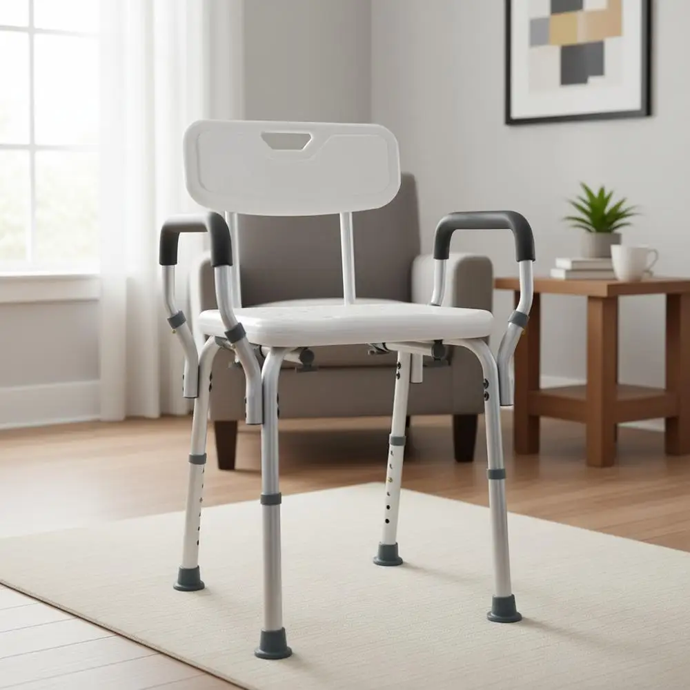 

Ergonomic Shower and Bath Bench with Padded Arms, Back Support, and Textured Seat for Seniors - Holds Up to 300lbs