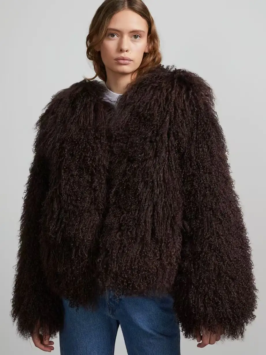 Mongoolse bontjas bontjas dames elegante pluizige effen kleur verdikte thermische jas met lange mouwen wintermode oversized jongen