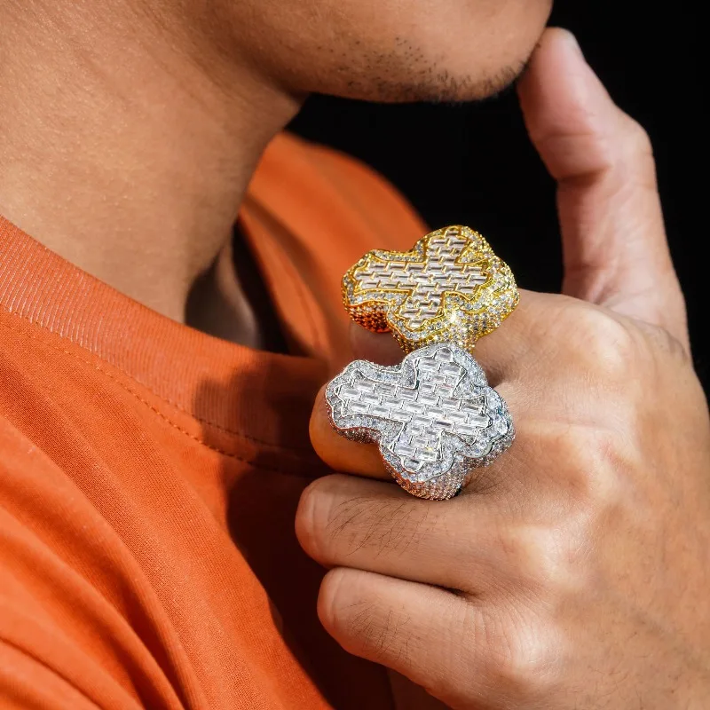 

Cross-Shaped Pavé Zirconia Ring – Silver & Gold Plated, Luxury Hip Hop Statement Jewelry for Men​ rings for women