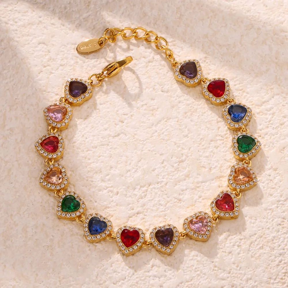 High-end Luxury Necklace Bracelet With Multi Color Zircon For Women 18k Gold Plated Stainless Steel Women\'s Necklaces Bracelets
