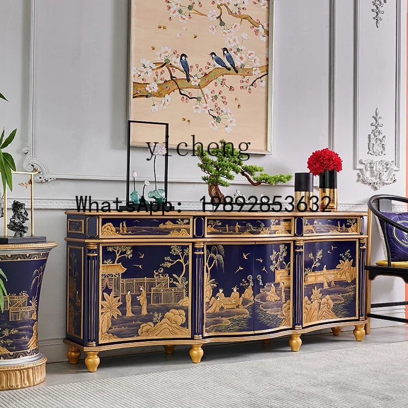 x9  French villa entry solid wood decorative cabinet living room classical storage porch dining side locker