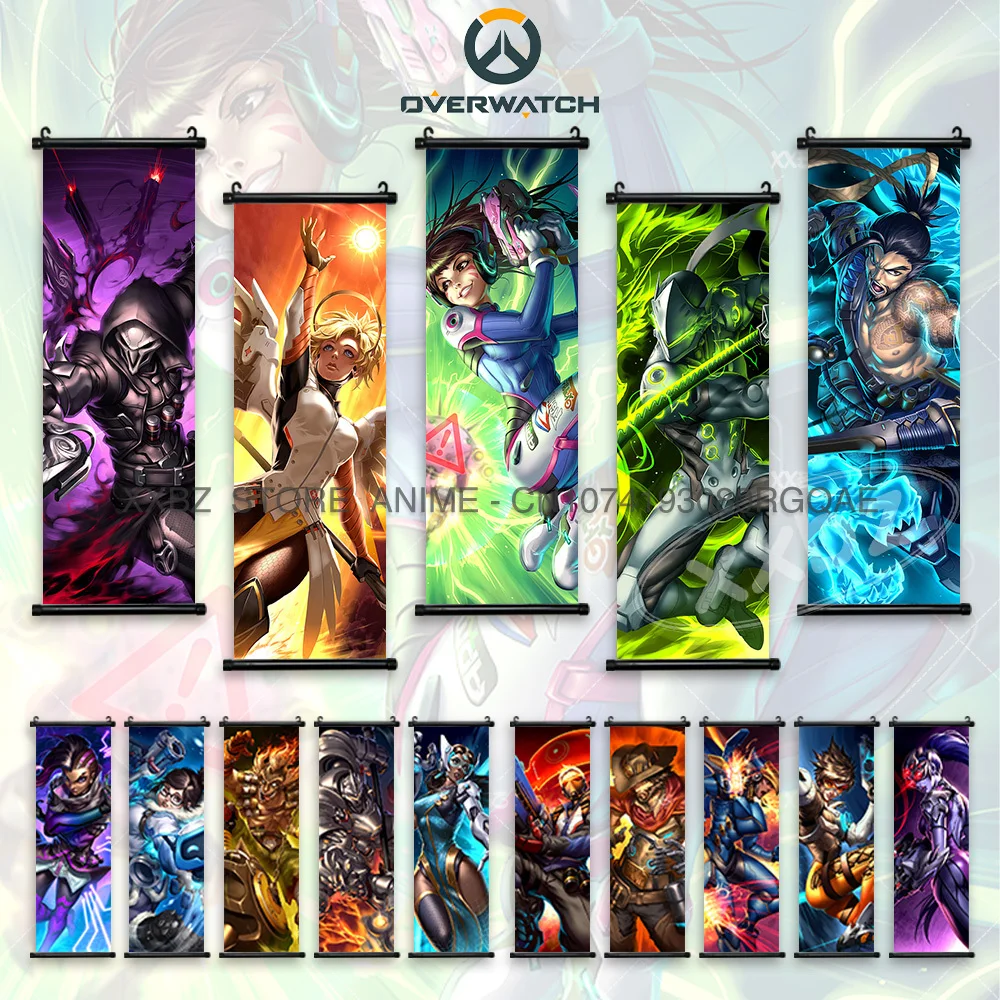 Overwatch  Scrolls Picture Ashe Wall Artwork Bastion Hanging Painting Hanzo Game Home Decoration Genji Poster Junkrat Wallpaper