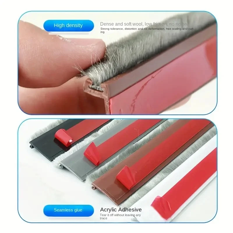 1pc 100CM Brush Seal Strip Door Bottom Seal Strip Insectproof Soundproof Door Bottom Seal Strip Door Stop Self-adhesive Strip image 2