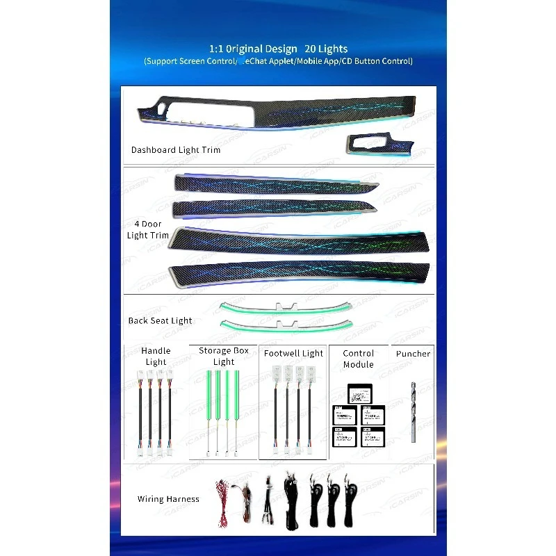 256 Color Symphony Multi Panel Interior Atmosphere Strip, Dynamic LED Ambient Light Fit 2011-2017 F10  F18 Mid Sedan Upgrade