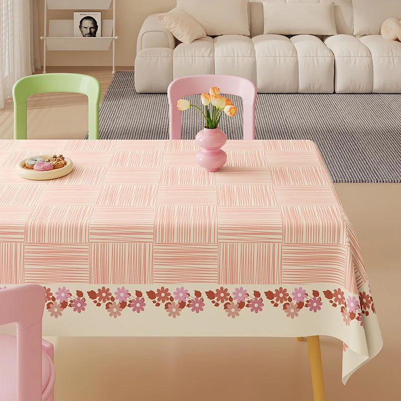 Ins Style Printed Pvc Waterproof Tablecloth Washable Plaid Table Cover for Party Banquet Lovely Anti-Scratch Home Decoration