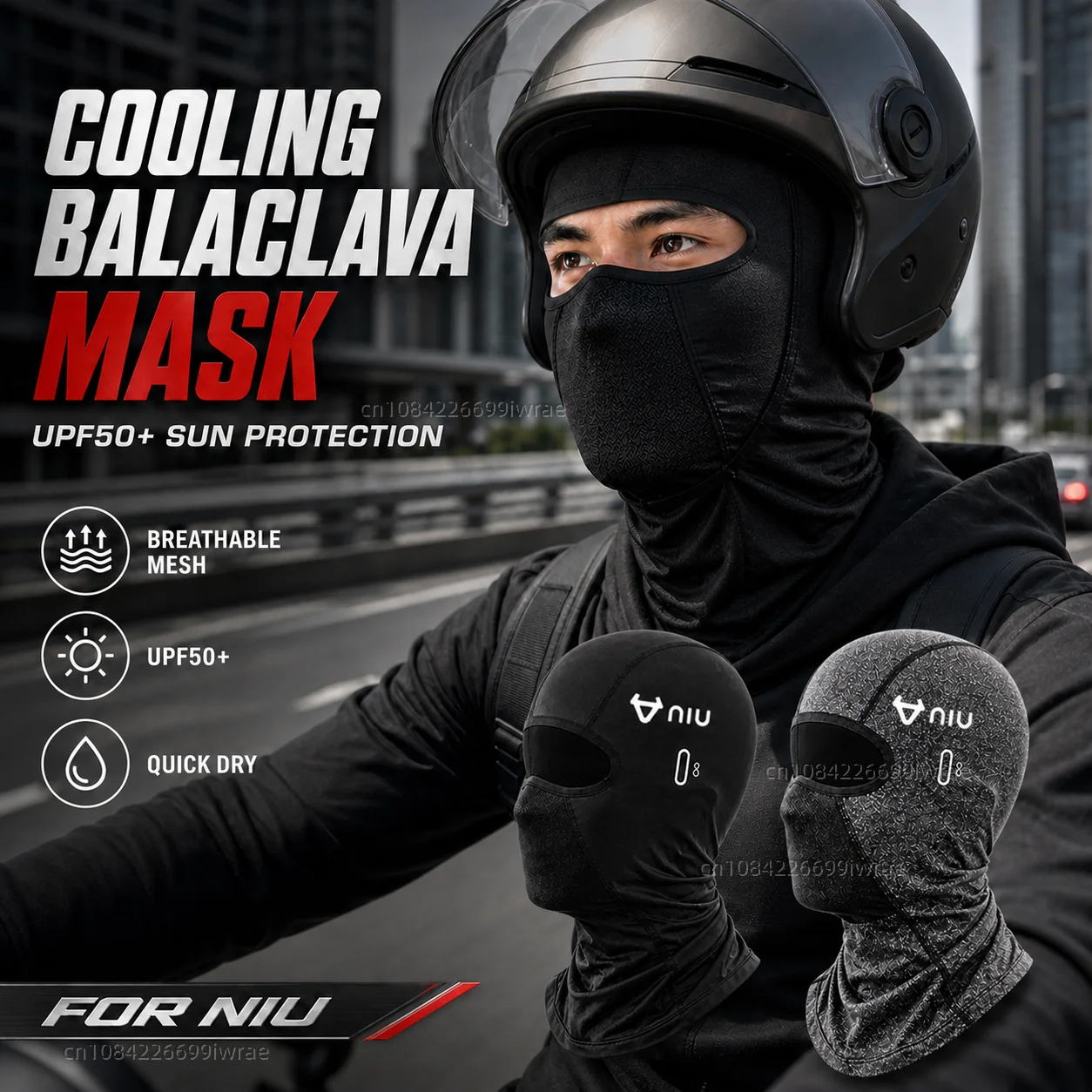 Kühlende Motorrad-Sturmhaube UPF50+ UV-Schutz Atmungsaktive Gesichtsmaske Sommer Für NIU N1 N1S M1 U1 M+ NG US U+ UQI U+B
