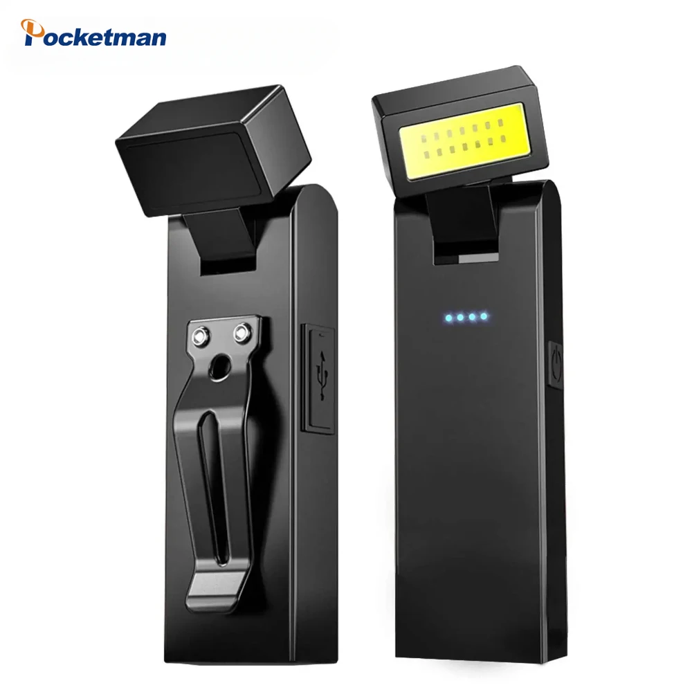 

LED Rotating Flashlight Magnetic USB Rechargeable Handlamp Warning Clothespin Light Outdoor Waterproof Night Work Emergency Lamp