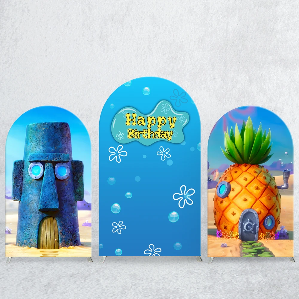 

TB SpongeBob Arch Backdrops Cover Pineapple House Kids Birthday Party Elastic Custom Baby Shower Decorti Photo Background Banner