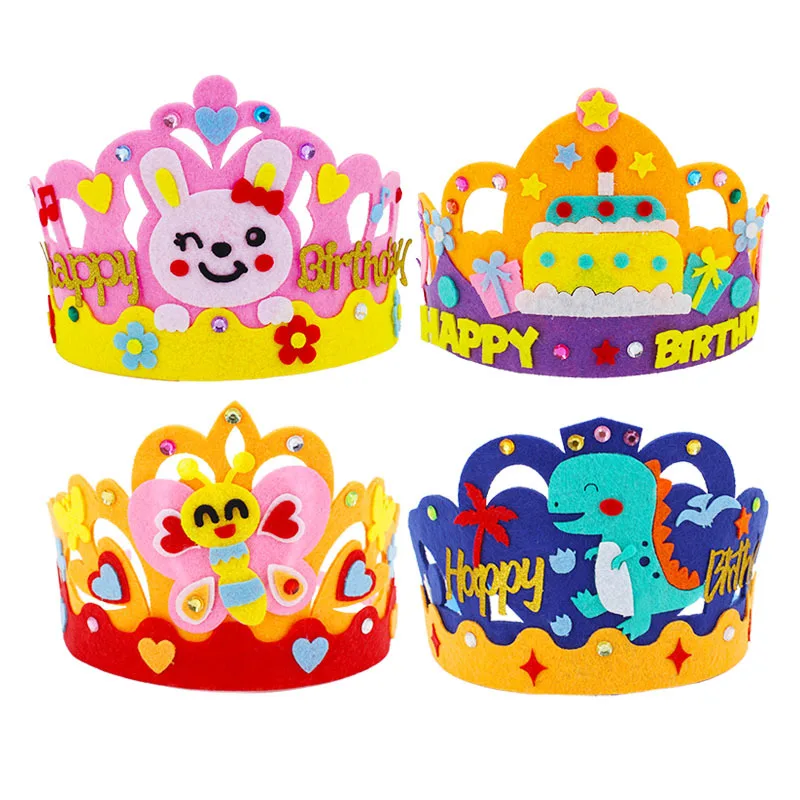 4Pcs/lot  DIY Crafts Toy Crown Creative Paper Sequins Cartoon Patterns Toys for Kids Children Kindergarten Art Party Decorations