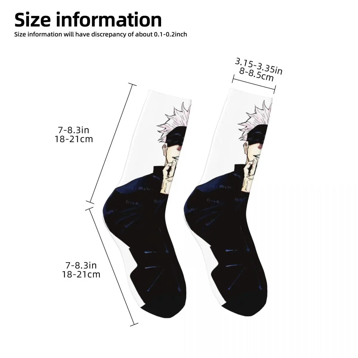 Calcetines de anime Jujutsu Kaisen, calcetines unisex Satoru_Gojo Calcetines felices con estampado 3D a prueba de viento Calcetín loco estilo callejero