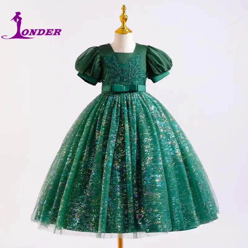 Sonder-vestido de tul con flores para niña, vestidos de dama de honor brillantes para desfile de boda, vestido de fiesta de cumpleaños de princesa personalizado