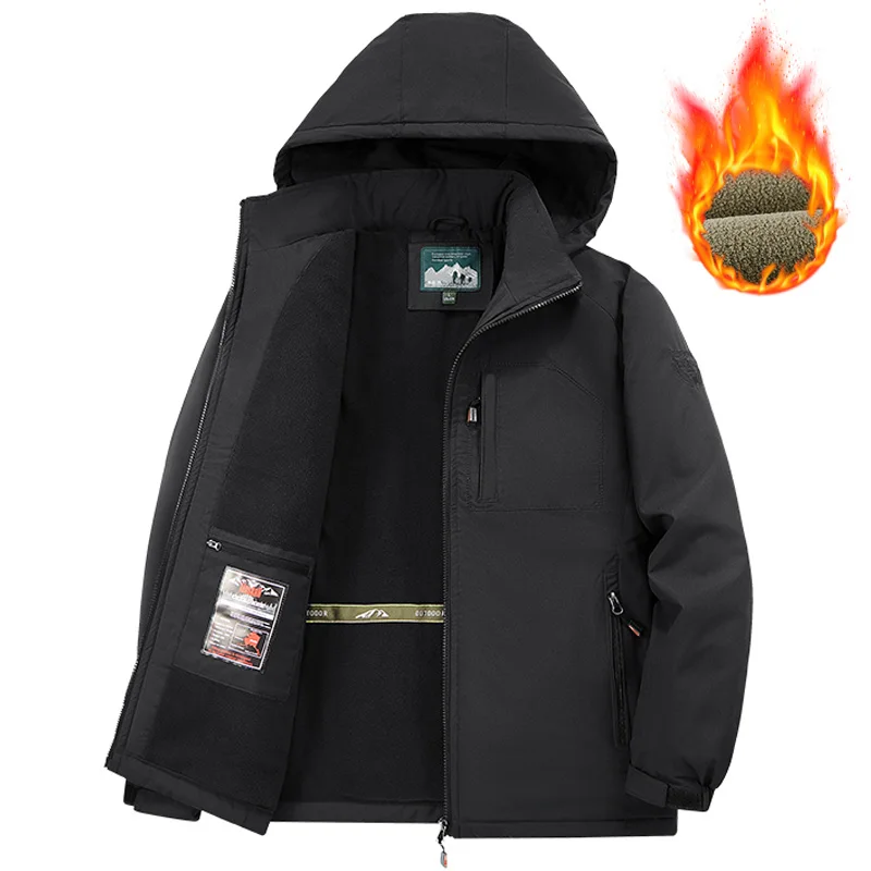 8XL Men Outdoor Jacket Big Tall Fleece Lined Thick Warm Winter Jacket Hiking Camping Windbreaker Plus Size Outwear Hooded Coat