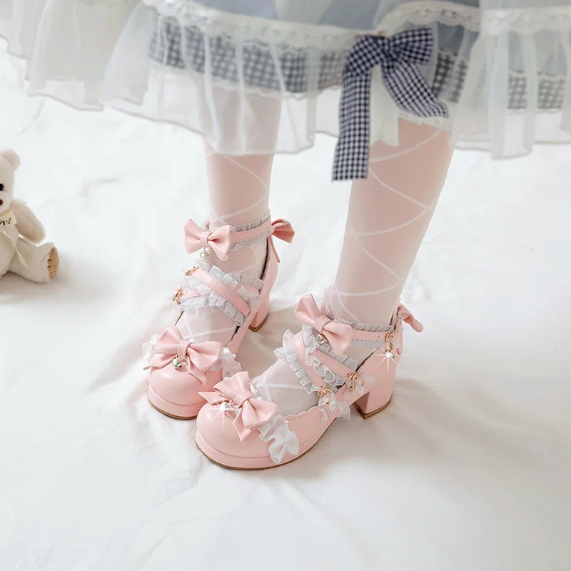 

Туфли-лодочки YQBTDL с бантом-бабочкой, кружевная обувь в Стиле Лолита, с ремешком на щиколотке, милые туфли принцессы для девочек на блочном каблуке, лето 2022